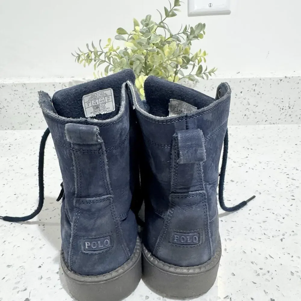 Little Boys Polo Ralph Lauren Ranger Hi II Boots Navy Bear Embroidered Size 2 CP